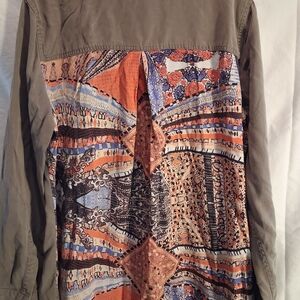 John Mark Olive Utility Jacket with Orange & Blue Printed Back